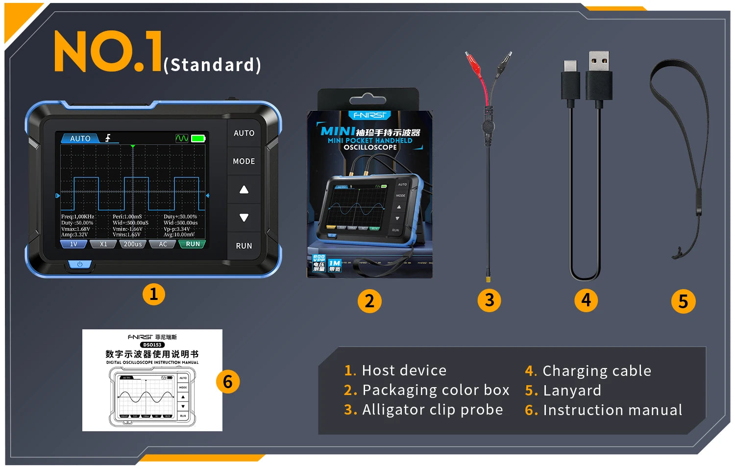 FNIRSI New DSO510 DSO152 DSO153 Mini Handheld Digital 2 IN 1 Oscilloscope Portable 48MS/s 10MHz Bandwidth Electronic Repair Tool