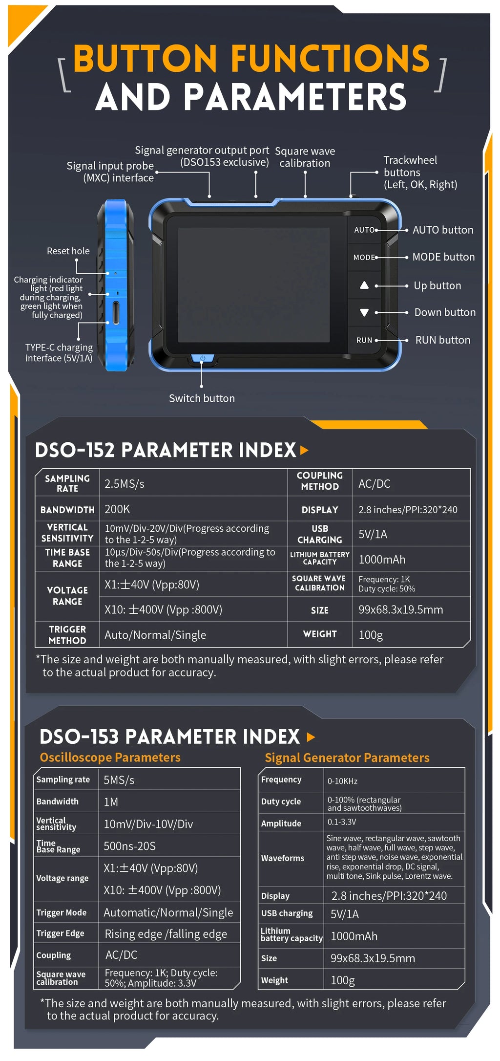 FNIRSI New DSO510 DSO152 DSO153 Mini Handheld Digital 2 IN 1 Oscilloscope Portable 48MS/s 10MHz Bandwidth Electronic Repair Tool