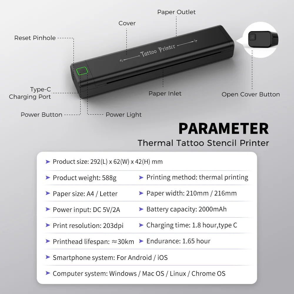 Newyes LD0803 Portable A4 Size Tattoo Stencil Printer No Ink Temporary Tatoo Thermal Copier Printer