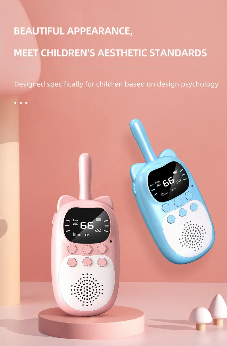 2pcs Kids Walkie Talkie Rechargeable 1000mAh Handheld 0.5W 3km Radio Transceiver Interphone for Children Toys Birthday Gifts