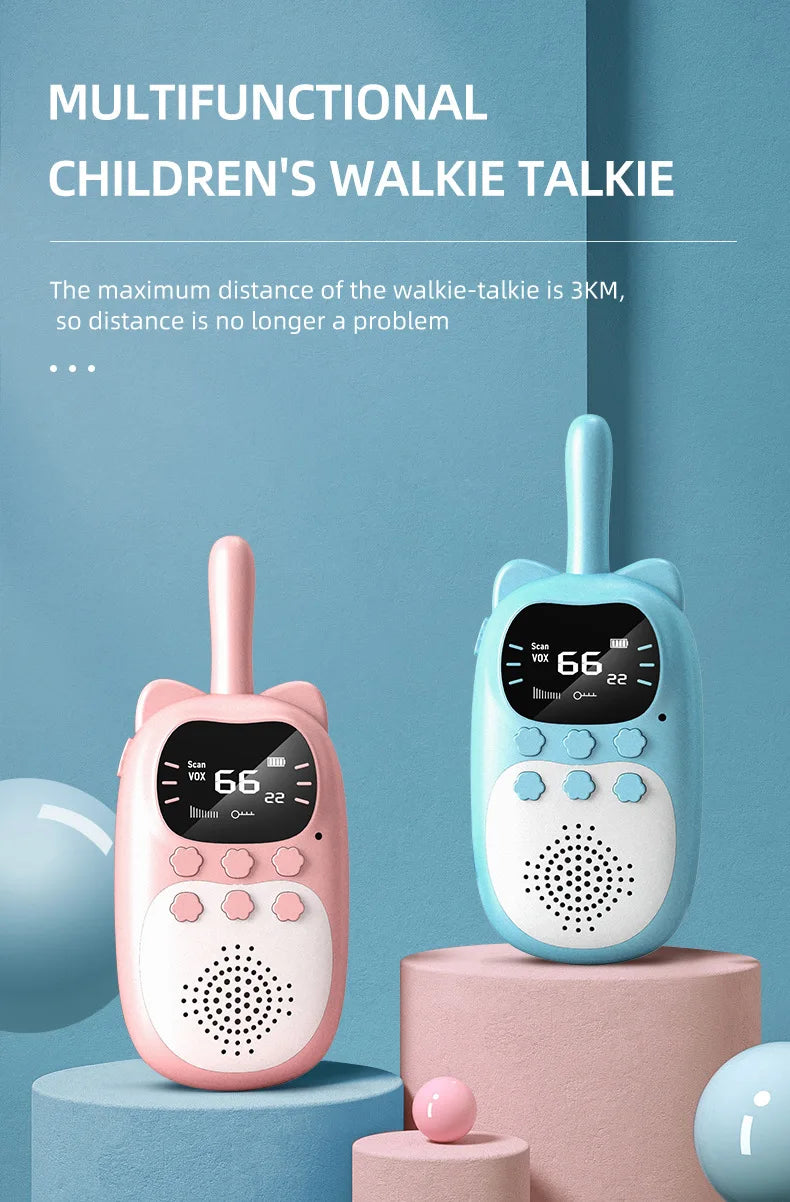 2pcs Kids Walkie Talkie Rechargeable 1000mAh Handheld 0.5W 3km Radio Transceiver Interphone for Children Toys Birthday Gifts