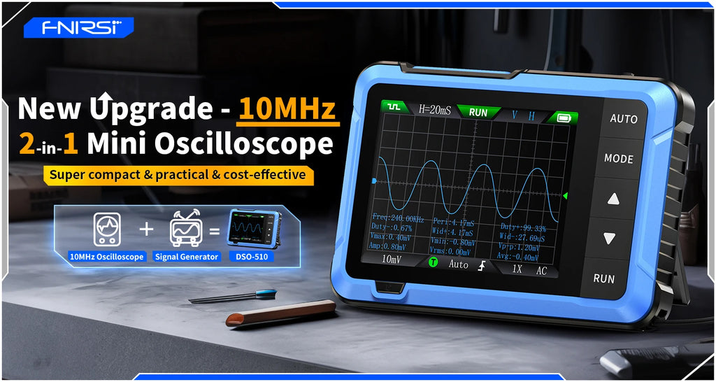 FNIRSI New DSO510 DSO152 DSO153 Mini Handheld Digital 2 IN 1 Oscilloscope Portable 48MS/s 10MHz Bandwidth Electronic Repair Tool