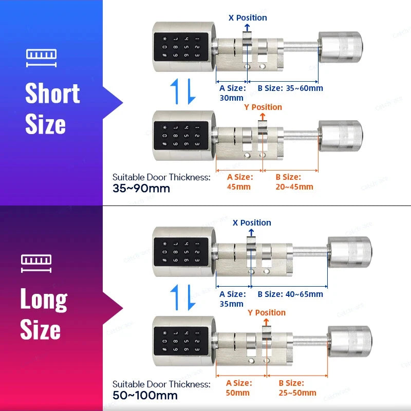 Catchfcae New Adjustable Replacement TTLock APP Fingerprint FRID Card Password Cylinder Electronic Smart Door Lock Digital