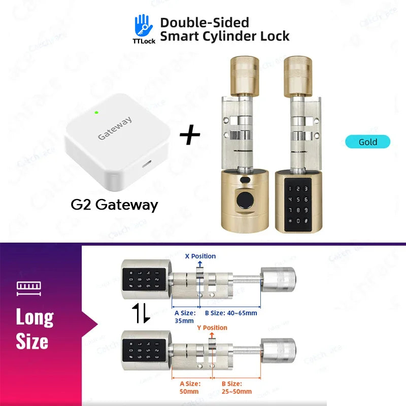 Catchfcae New Adjustable Replacement TTLock APP Fingerprint FRID Card Password Cylinder Electronic Smart Door Lock Digital