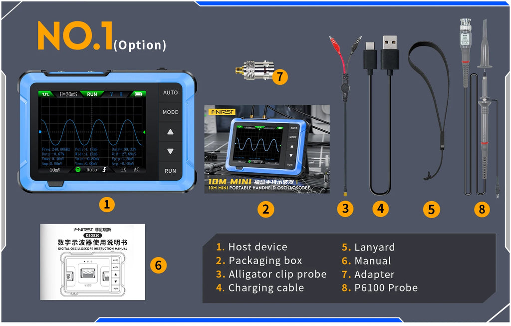 FNIRSI New DSO510 DSO152 DSO153 Mini Handheld Digital 2 IN 1 Oscilloscope Portable 48MS/s 10MHz Bandwidth Electronic Repair Tool