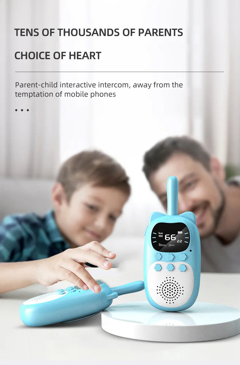 2pcs Kids Walkie Talkie Rechargeable 1000mAh Handheld 0.5W 3km Radio Transceiver Interphone for Children Toys Birthday Gifts