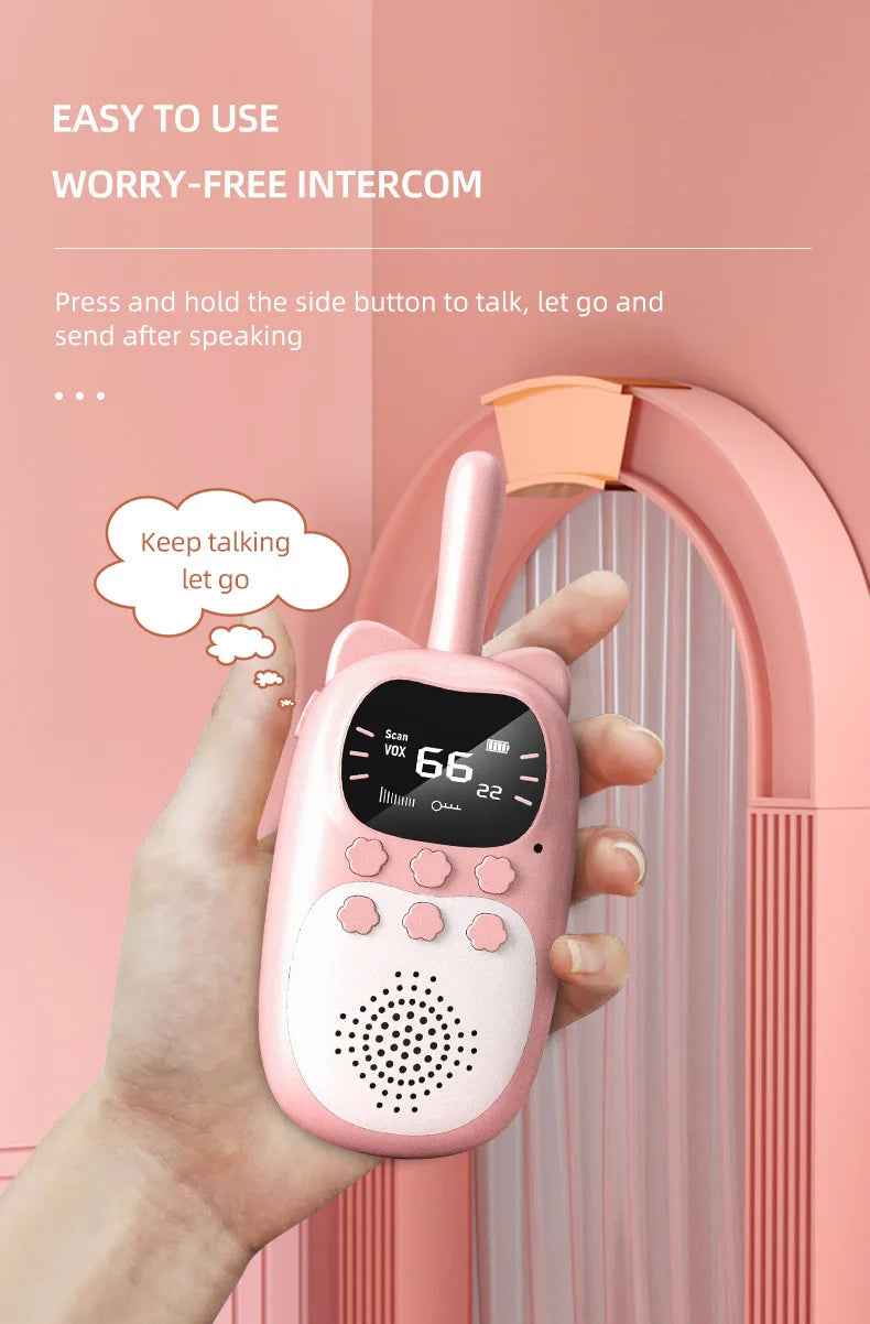 2pcs Kids Walkie Talkie Rechargeable 1000mAh Handheld 0.5W 3km Radio Transceiver Interphone for Children Toys Birthday Gifts