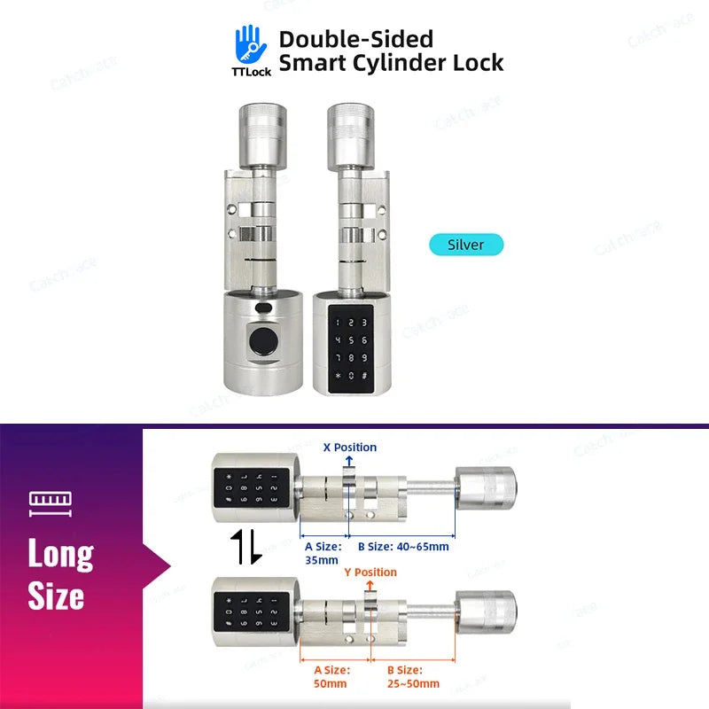 Catchfcae New Adjustable Replacement TTLock APP Fingerprint FRID Card Password Cylinder Electronic Smart Door Lock Digital