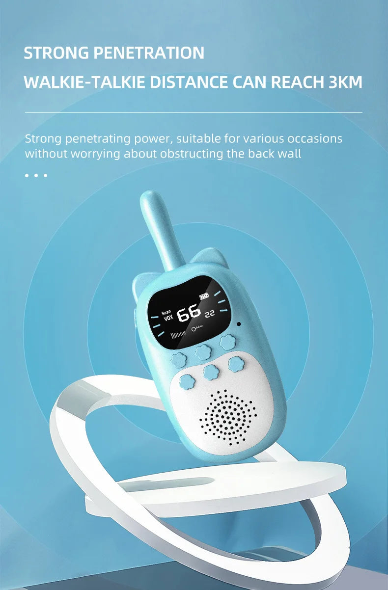 2pcs Kids Walkie Talkie Rechargeable 1000mAh Handheld 0.5W 3km Radio Transceiver Interphone for Children Toys Birthday Gifts