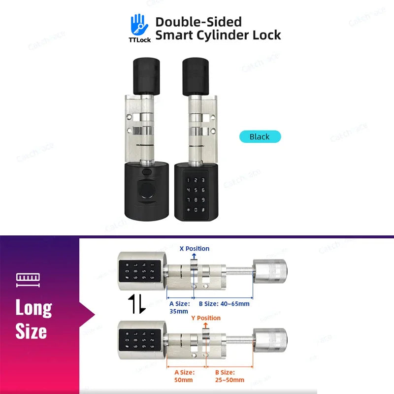 Catchfcae New Adjustable Replacement TTLock APP Fingerprint FRID Card Password Cylinder Electronic Smart Door Lock Digital