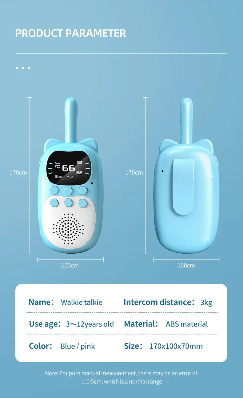 2pcs Kids Walkie Talkie Rechargeable 1000mAh Handheld 0.5W 3km Radio Transceiver Interphone for Children Toys Birthday Gifts