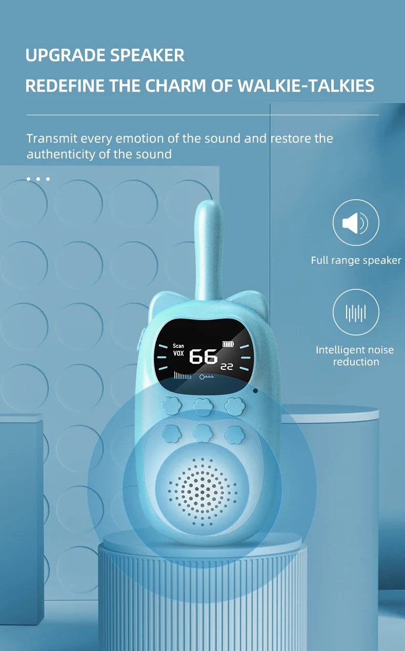 2pcs Kids Walkie Talkie Rechargeable 1000mAh Handheld 0.5W 3km Radio Transceiver Interphone for Children Toys Birthday Gifts