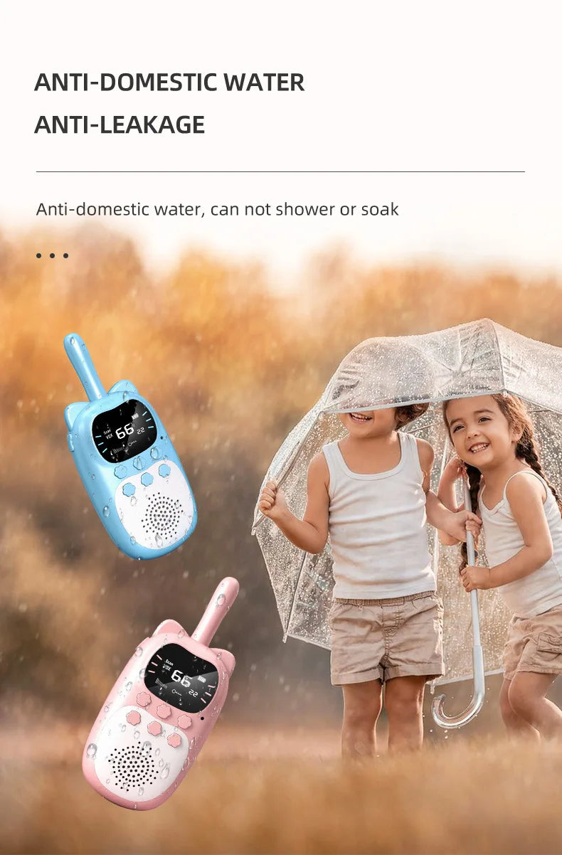 2pcs Kids Walkie Talkie Rechargeable 1000mAh Handheld 0.5W 3km Radio Transceiver Interphone for Children Toys Birthday Gifts