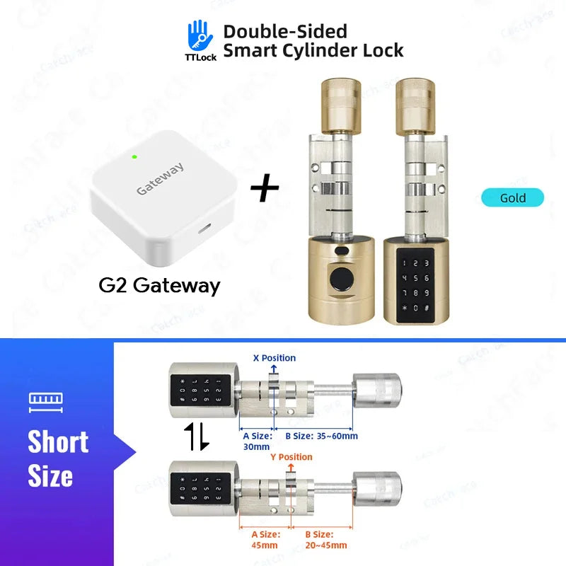 Catchfcae New Adjustable Replacement TTLock APP Fingerprint FRID Card Password Cylinder Electronic Smart Door Lock Digital